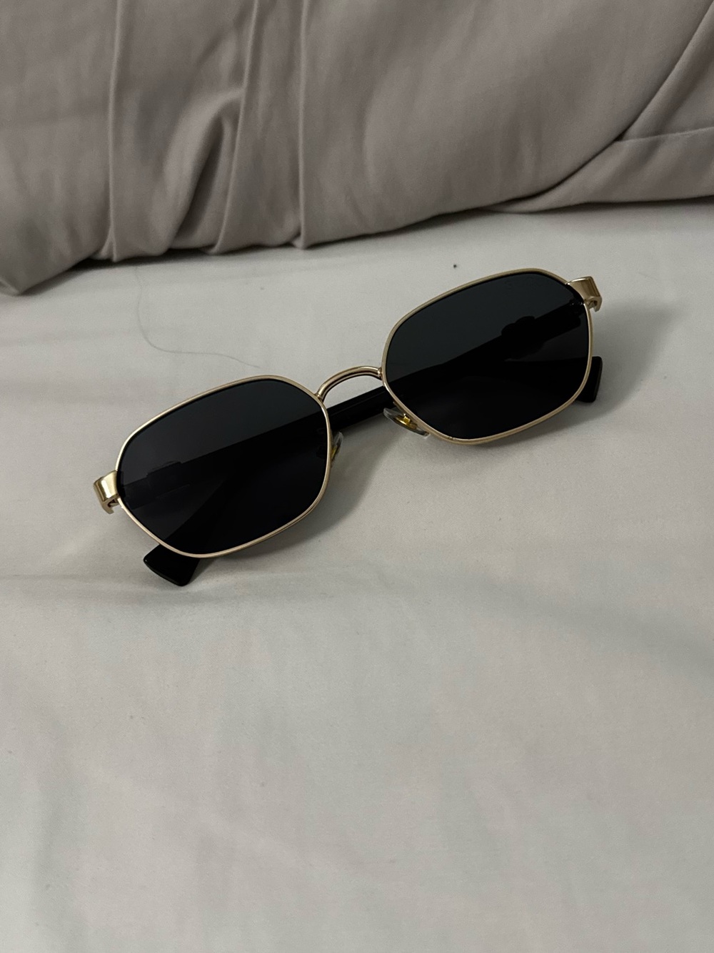 Gucci Gold Frame Black Lens Rectangular Sunglasses